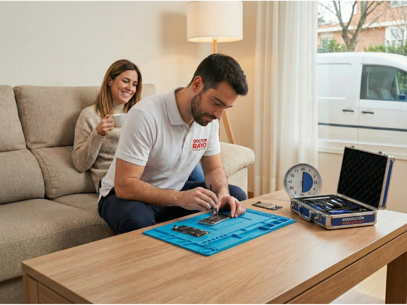 Técnico reparando celular a domicilio
